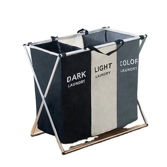 1pc Retail Quality X-Shape Foldable Hamper Three Grid Home Laundry Storage Bag with Lid Good for Dirty Laundry