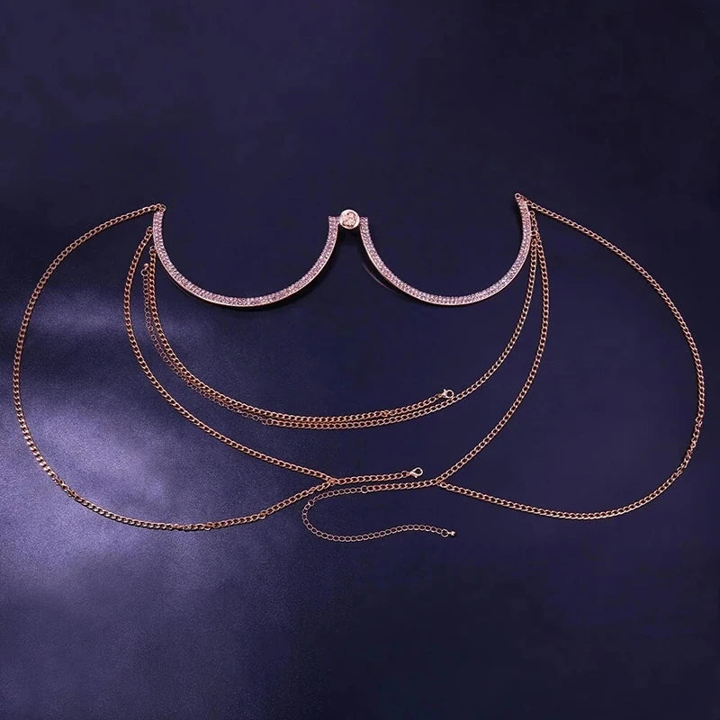 Stonefans Zircon Butterfly Tassel Breast Chain Women's Accessories Bra Top Fashion New U-shaped Sexy Shiny Rhinestone Body Chain
