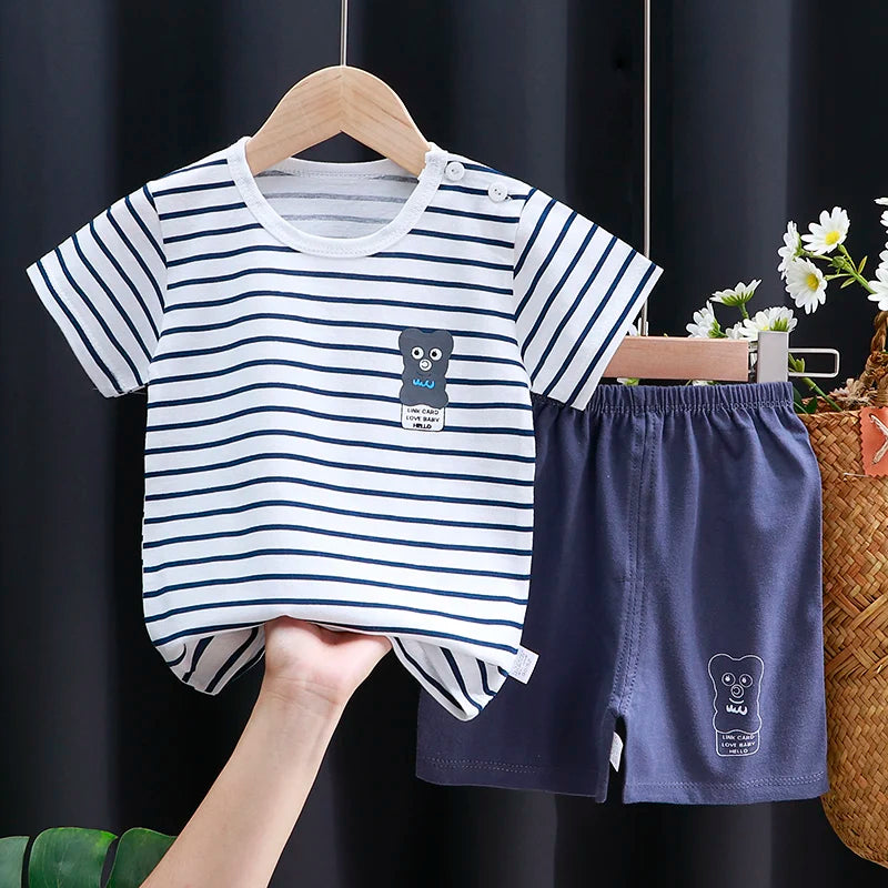 Baby & Toddler Cotton T-Shirt & Shorts Set – Unisex Cartoon Print Summer Outfit | 6M–4T