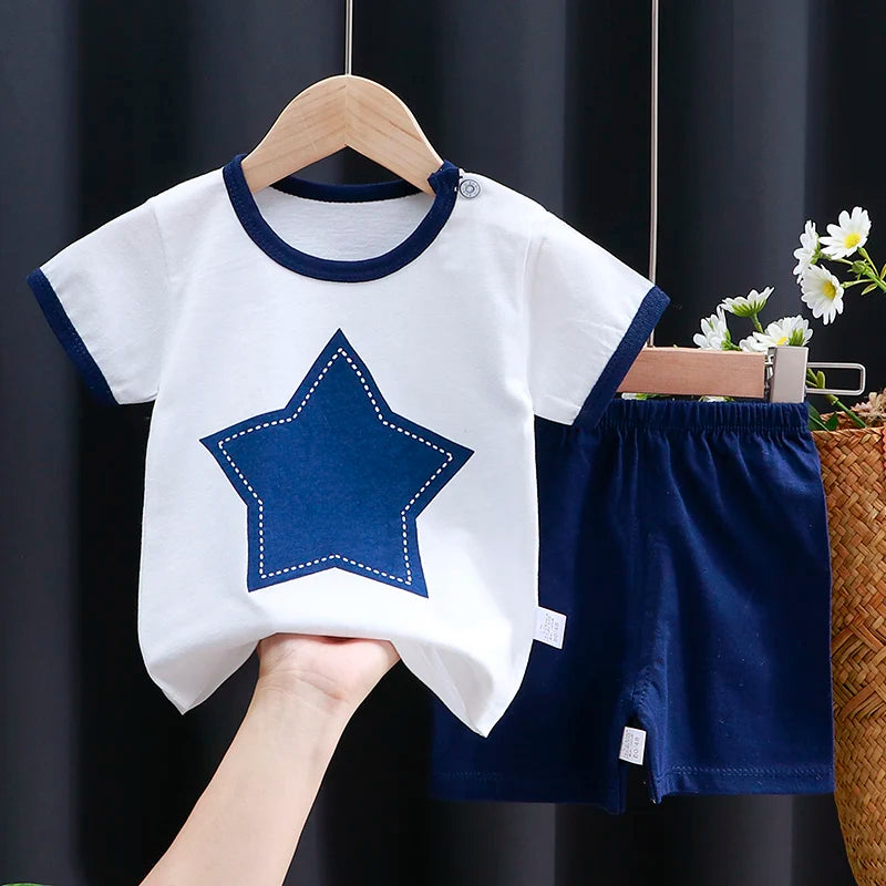 Baby & Toddler Cotton T-Shirt & Shorts Set – Unisex Cartoon Print Summer Outfit | 6M–4T