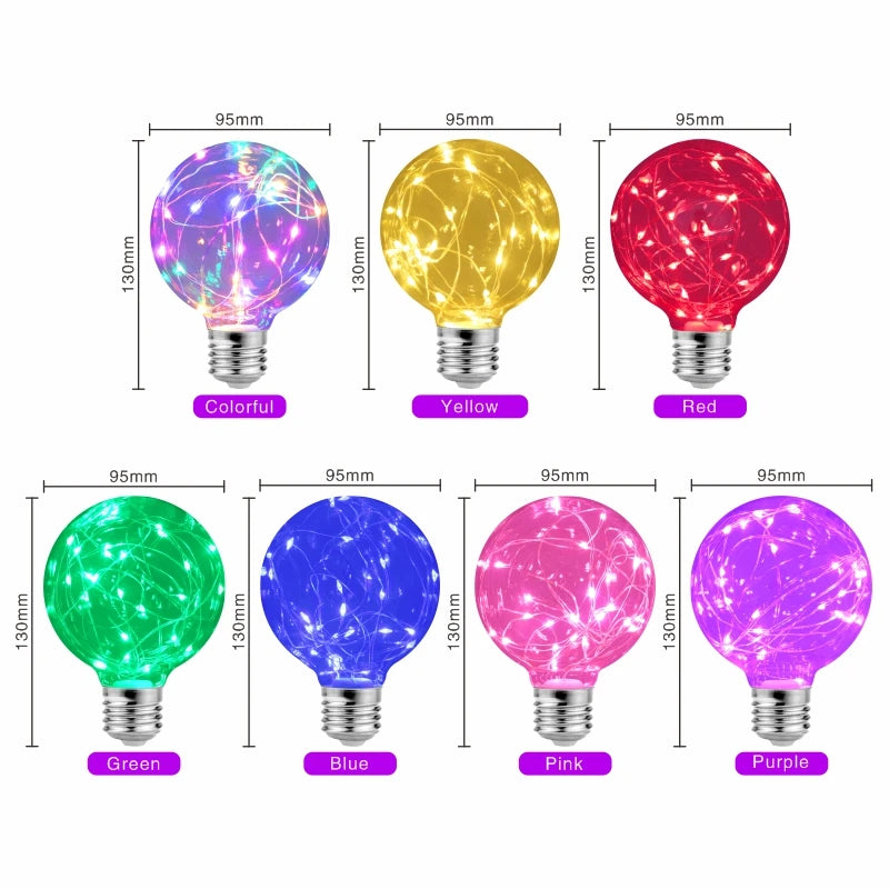 LED Edison String Night Light Bulb E27 110V 220V G95 Colorful Round Globe Glass RGB Copper Wire Bulb Home Decor Holiday Lamp