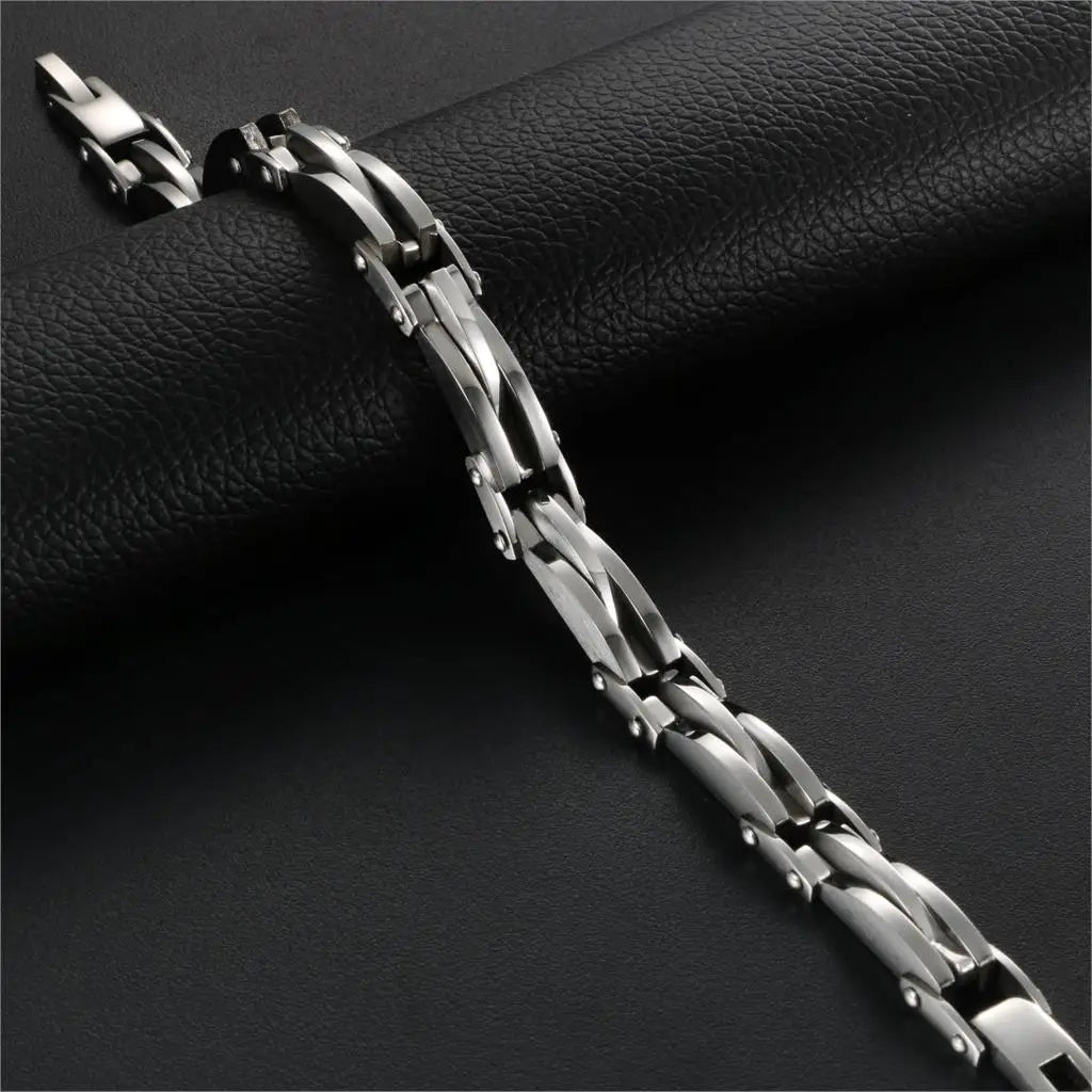 Two-Tone Rhombus Link Stainless Steel Bracelet – Gold & Silver Cuff Bangle for Men