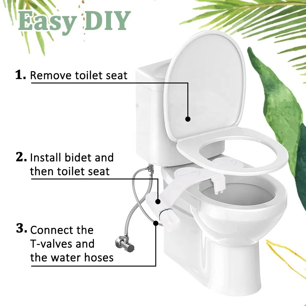 Home Fresh Water Spray Non-Electric Mechanical Toilet Bidet Seat Attachment Self-Cleaning Retractable Plastic Ceramic Bathroom