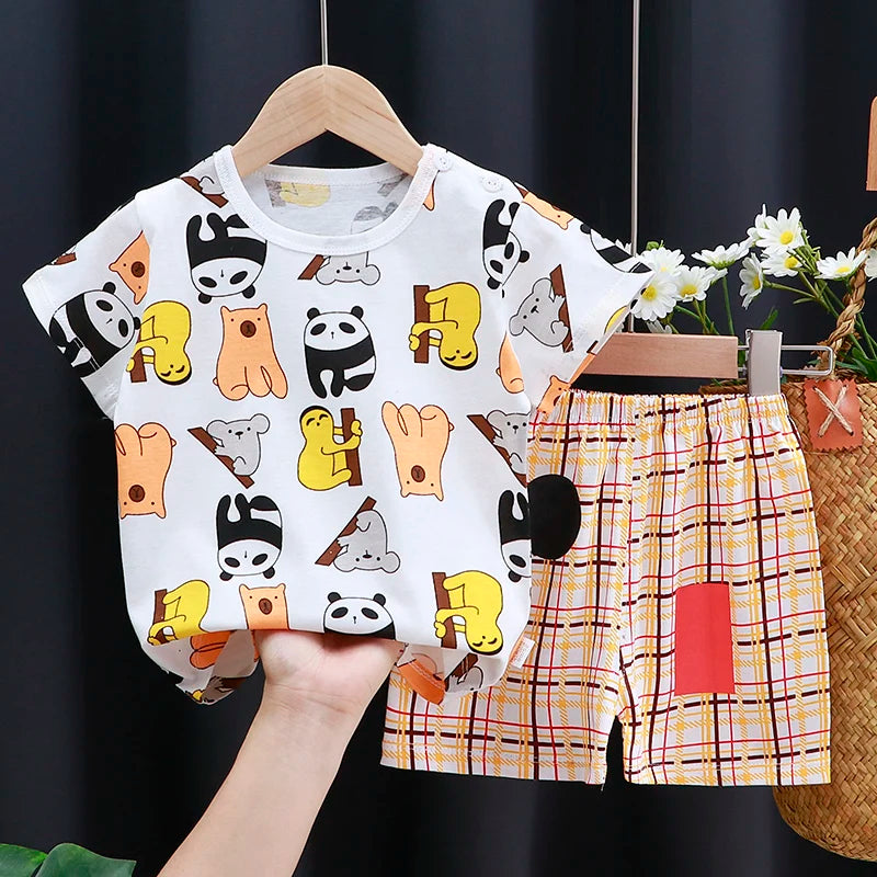 Baby & Toddler Cotton T-Shirt & Shorts Set – Unisex Cartoon Print Summer Outfit | 6M–4T