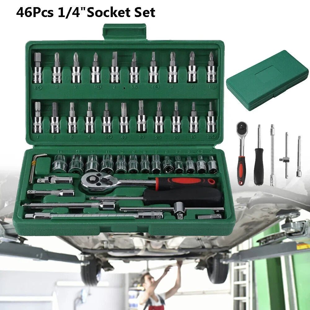 46-Piece 1/4 Inch Automotive Ratchet Wrench Tool Kit with Hard Case