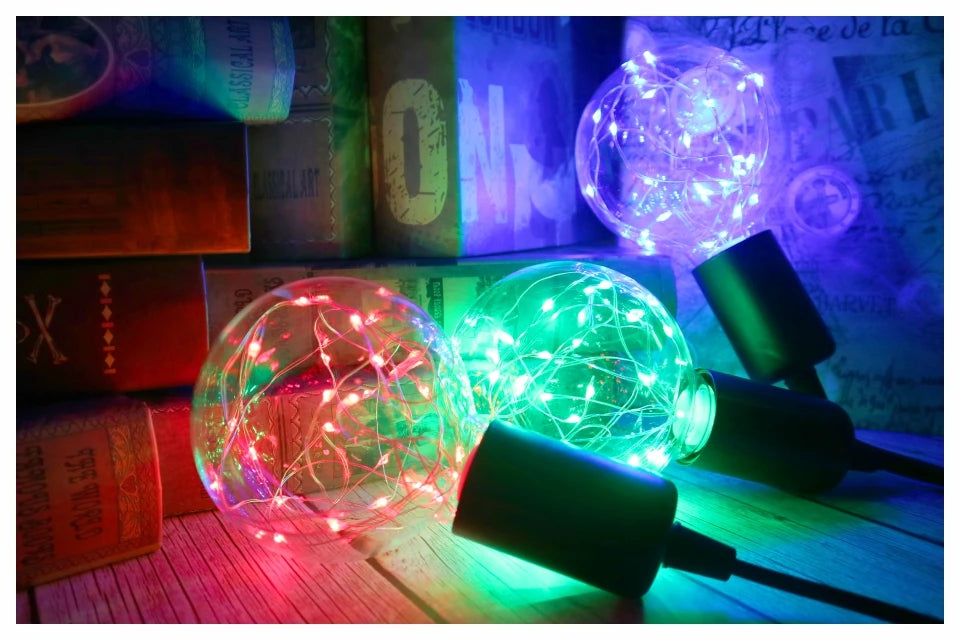 LED Edison String Night Light Bulb E27 110V 220V G95 Colorful Round Globe Glass RGB Copper Wire Bulb Home Decor Holiday Lamp