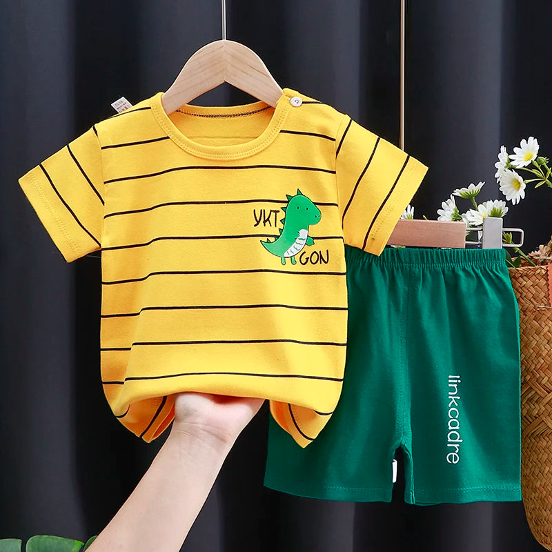 Baby & Toddler Cotton T-Shirt & Shorts Set – Unisex Cartoon Print Summer Outfit | 6M–4T