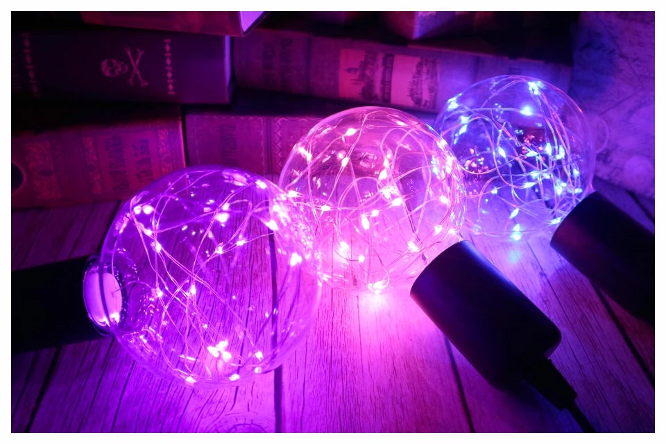 LED Edison String Night Light Bulb E27 110V 220V G95 Colorful Round Globe Glass RGB Copper Wire Bulb Home Decor Holiday Lamp