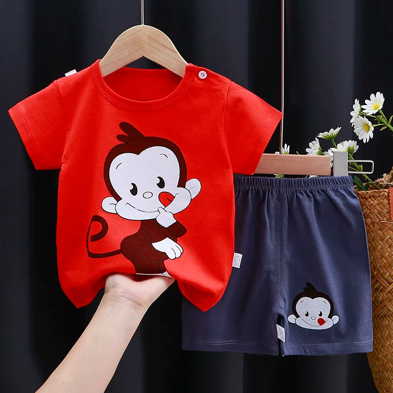 Baby & Toddler Cotton T-Shirt & Shorts Set – Unisex Cartoon Print Summer Outfit | 6M–4T