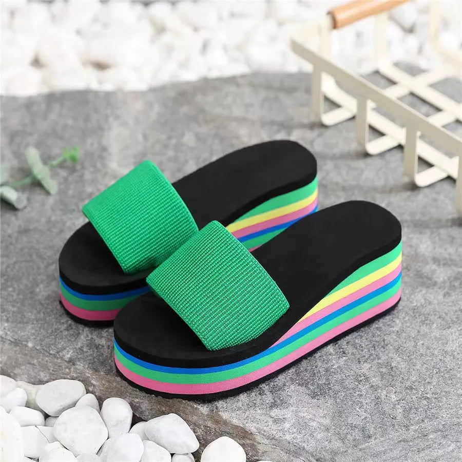 Women's Rainbow Ribbon Beach Flip Flops & Slippers