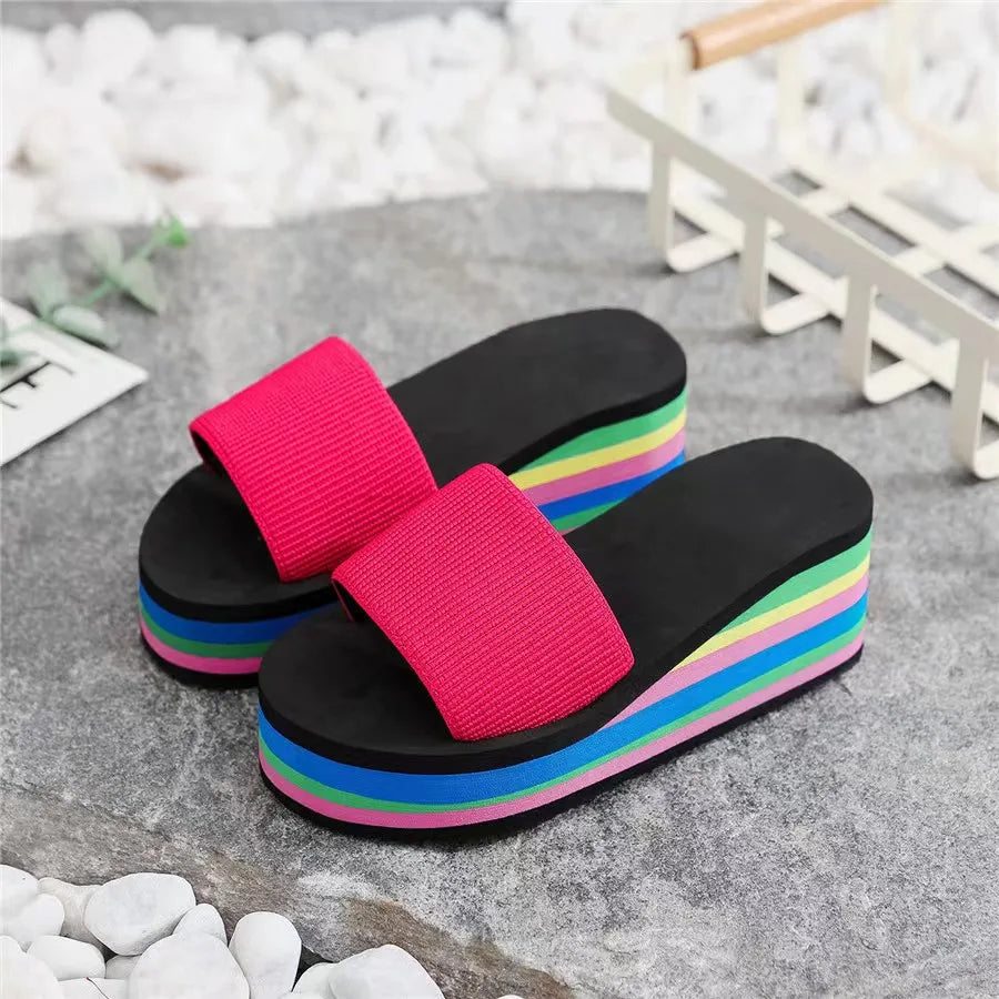 Women's Rainbow Ribbon Beach Flip Flops & Slippers