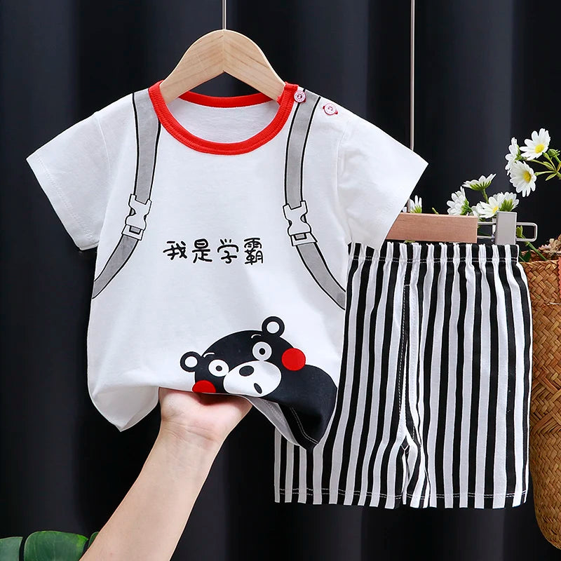 Baby & Toddler Cotton T-Shirt & Shorts Set – Unisex Cartoon Print Summer Outfit | 6M–4T