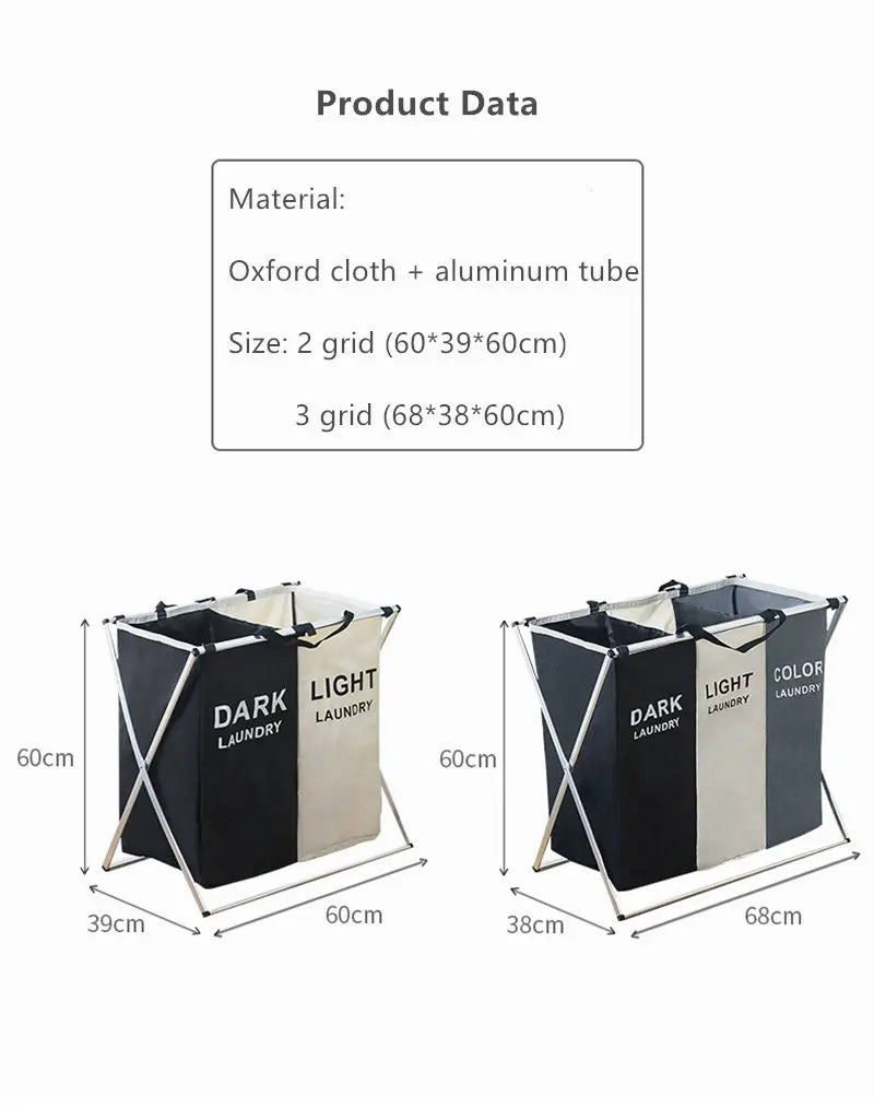 1pc Retail Quality X-Shape Foldable Hamper Three Grid Home Laundry Storage Bag with Lid Good for Dirty Laundry
