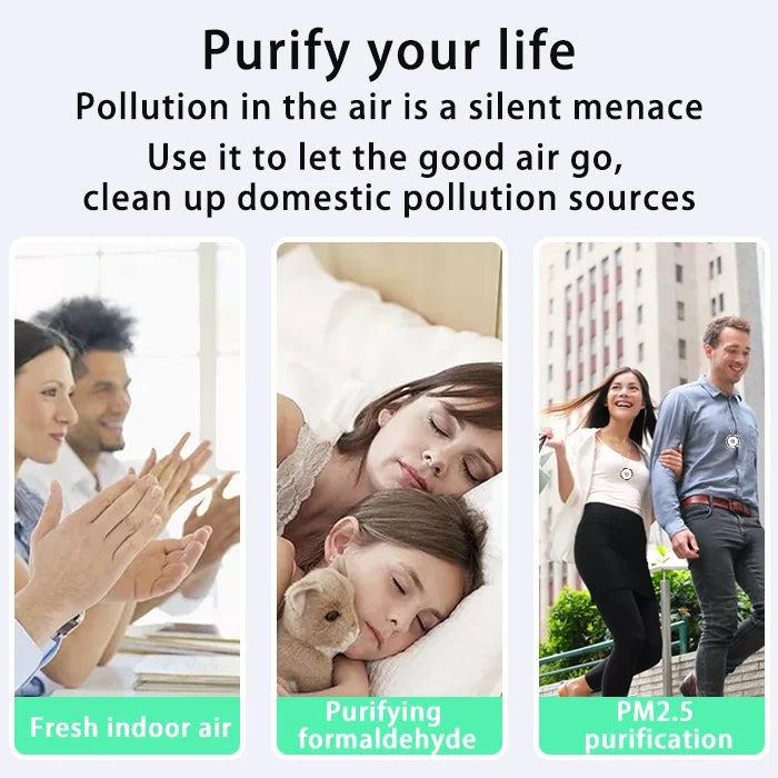 USB Rechargeable Wearable Necklace Air Purifier, Home Hanging Neck Type Car Oxygen Bar at Any Time Negative Ion Air Purifier