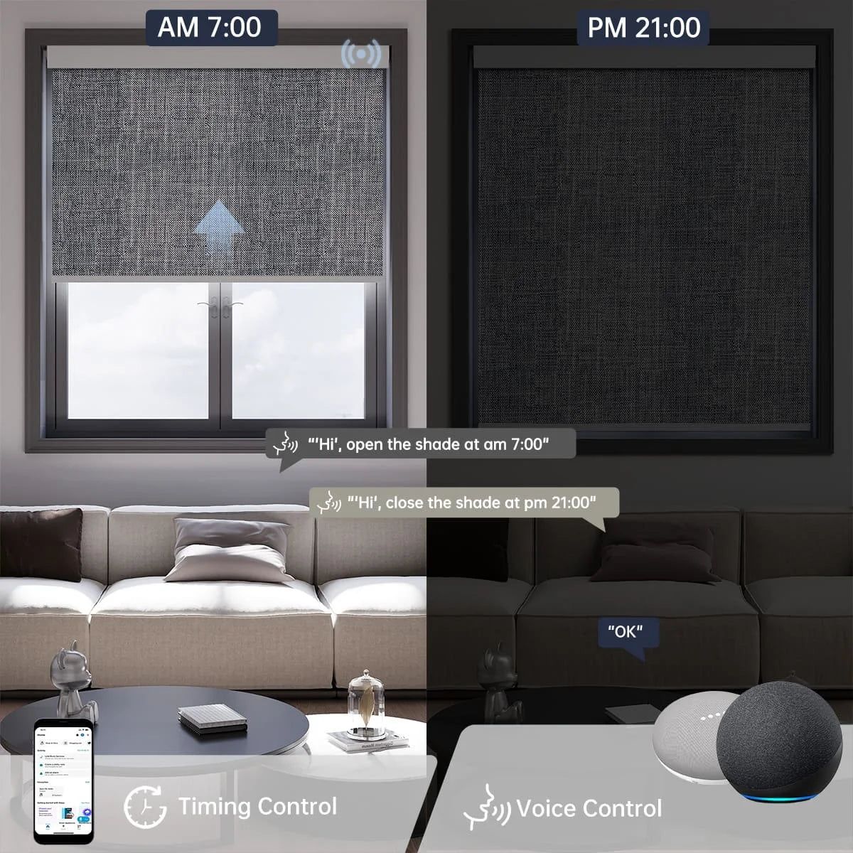 Smart Automatic Roller Blinds with Blackout Fabric