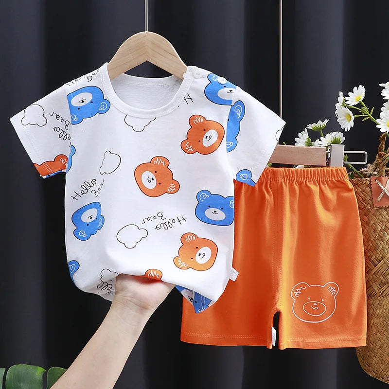 Baby & Toddler Cotton T-Shirt & Shorts Set – Unisex Cartoon Print Summer Outfit | 6M–4T