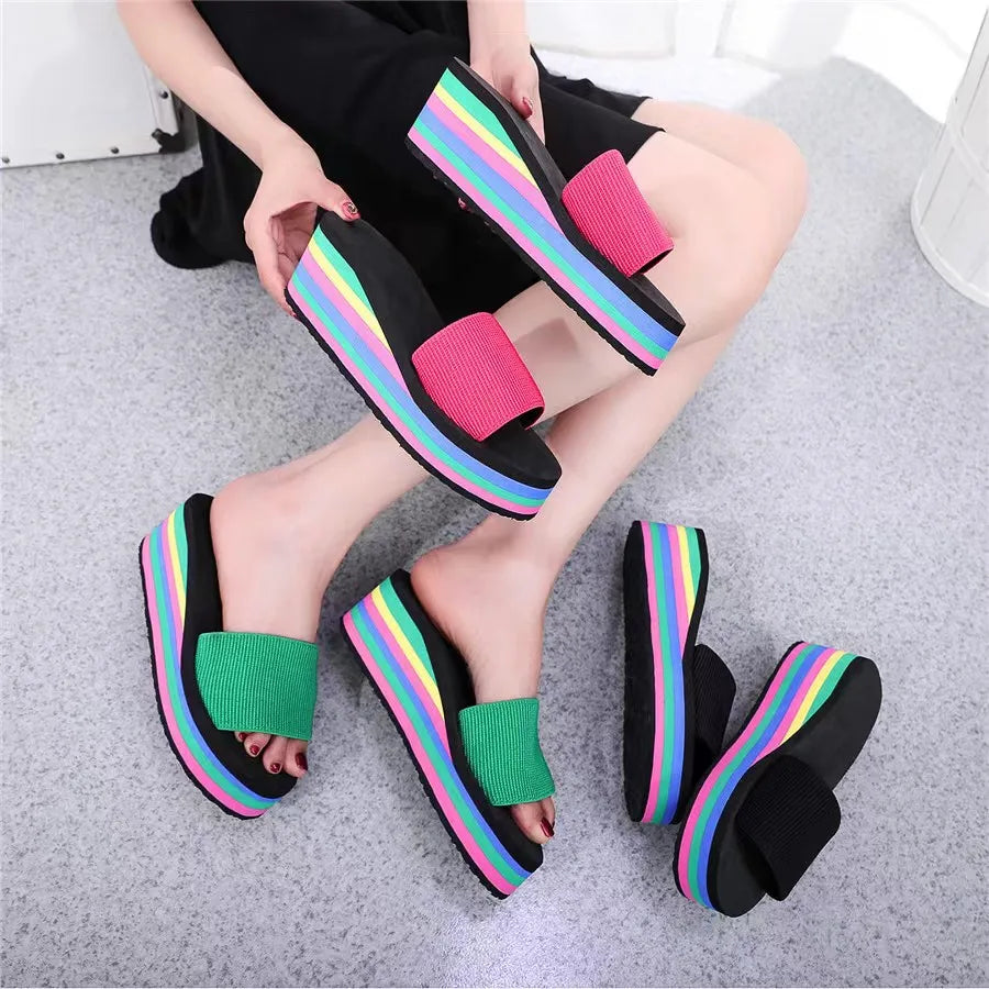 Women's Rainbow Ribbon Beach Flip Flops & Slippers