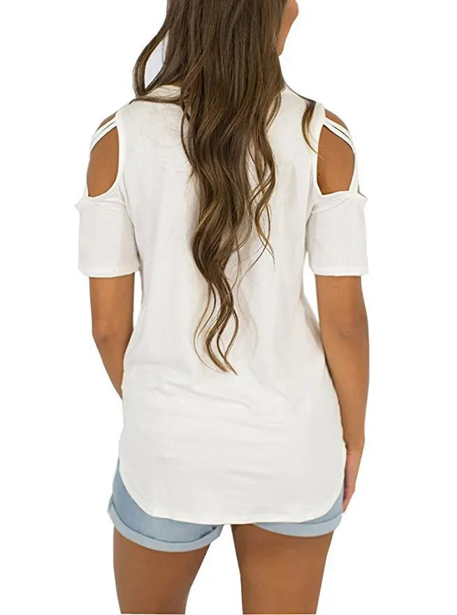 Women T-shirt 2026 New Fashion T Shirt Ladies Casual Letter Dance T-shirt Summer Casual Off Shoulder Hollow Femme Tops Tee