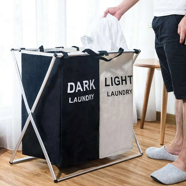 1pc Retail Quality X-Shape Foldable Hamper Three Grid Home Laundry Storage Bag with Lid Good for Dirty Laundry
