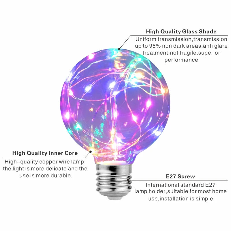 LED Edison String Night Light Bulb E27 110V 220V G95 Colorful Round Globe Glass RGB Copper Wire Bulb Home Decor Holiday Lamp