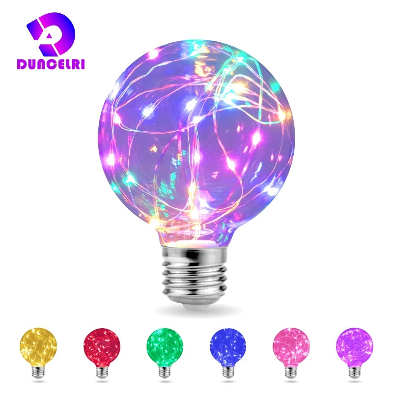 LED Edison String Night Light Bulb E27 110V 220V G95 Colorful Round Globe Glass RGB Copper Wire Bulb Home Decor Holiday Lamp