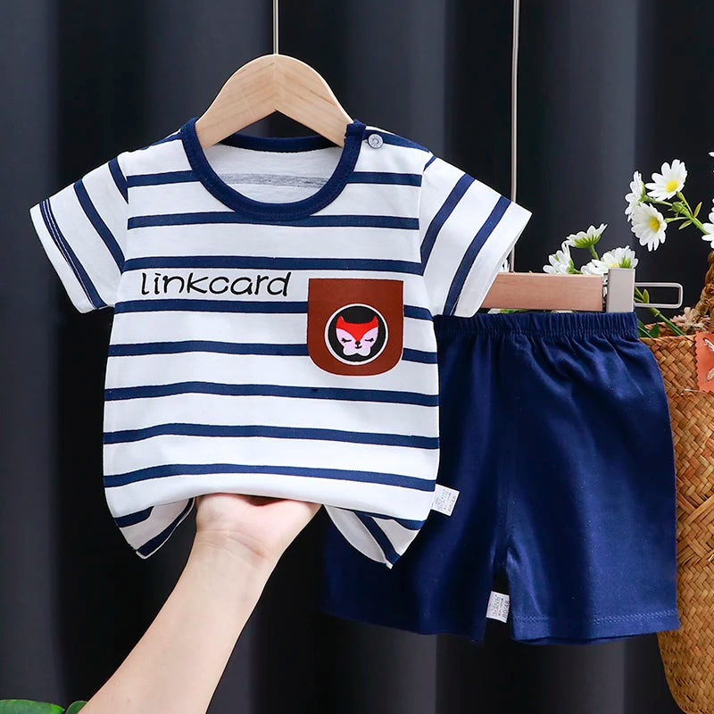 Baby & Toddler Cotton T-Shirt & Shorts Set – Unisex Cartoon Print Summer Outfit | 6M–4T
