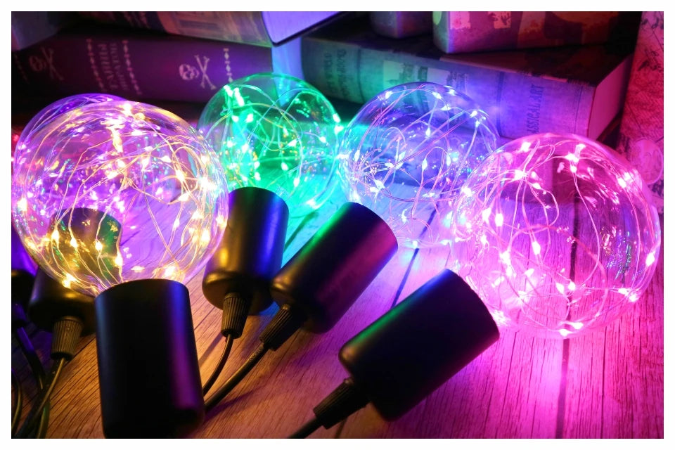LED Edison String Night Light Bulb E27 110V 220V G95 Colorful Round Globe Glass RGB Copper Wire Bulb Home Decor Holiday Lamp