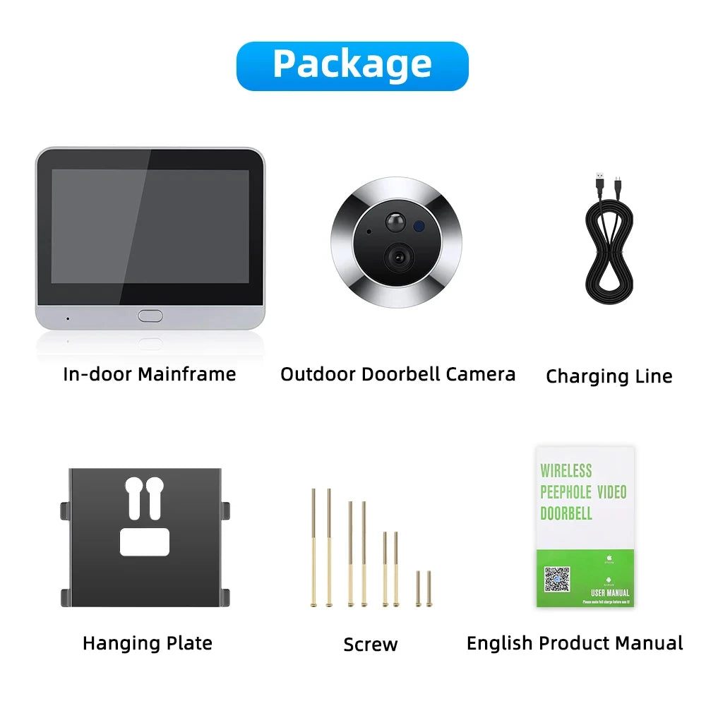3MP Tuya Smart Video Door Phone 2.4G Wifi 4.3inch LCD Digital Door Eye Camera with One Way Audio Security Peepholes for Home