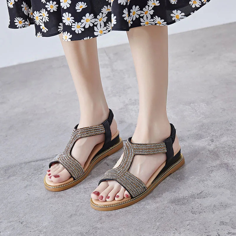 Women's Leopard Print Open Toe Flat Sandals