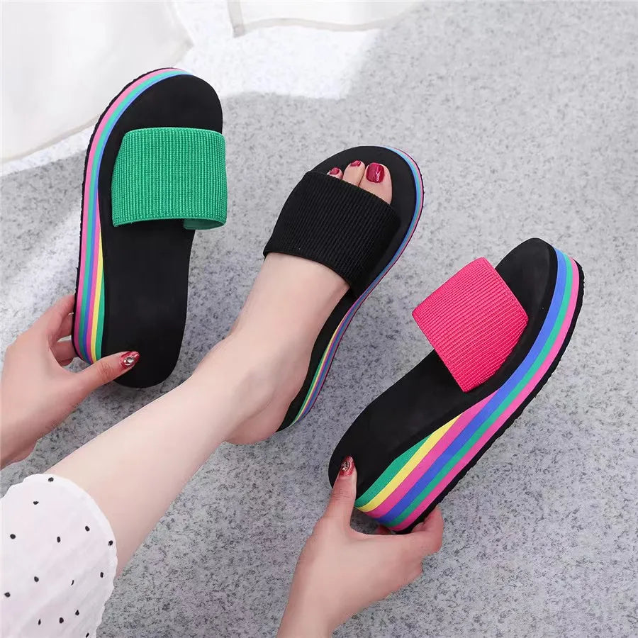 Women's Rainbow Ribbon Beach Flip Flops & Slippers