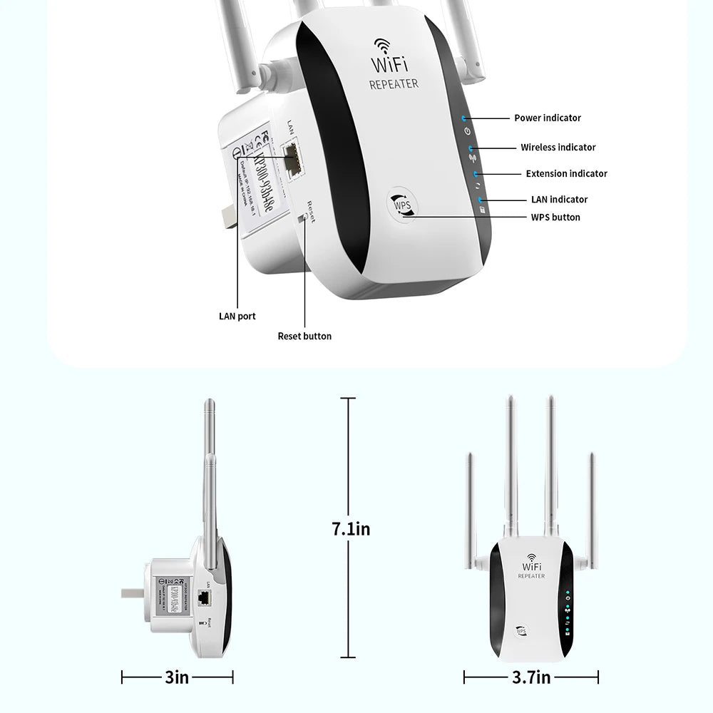 WiFi Extender WiFi Signal Booster, 300Mbps 2.4GHz WiFi Range Extdender for Home, Wireless WiFi Repeater with Ethernet Ports