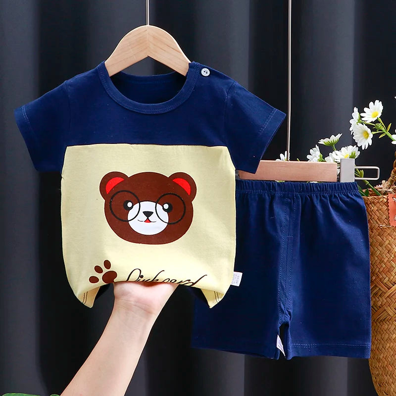 Baby & Toddler Cotton T-Shirt & Shorts Set – Unisex Cartoon Print Summer Outfit | 6M–4T