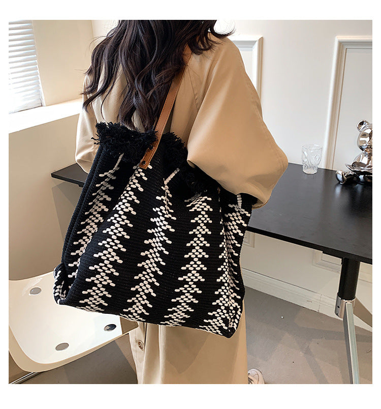 Women's Canvas Embroidered Letter Tote Bag