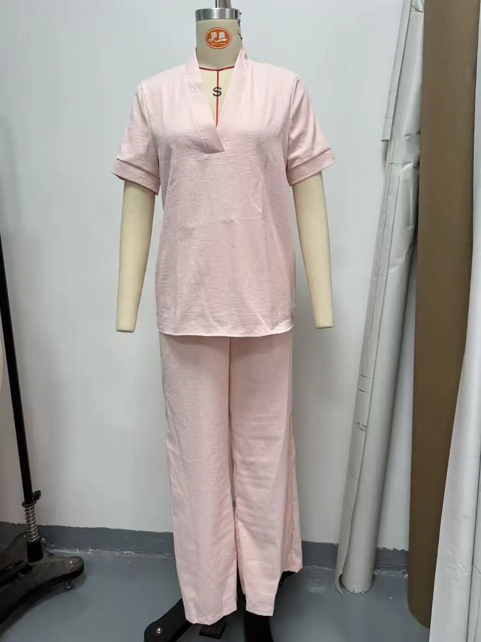 Summer Casual V-neck Short-sleeved Women Trousers 2-piece Set Fashion Casual Loose Wide-leg Trousers Female Lazy Daily Suit 2026