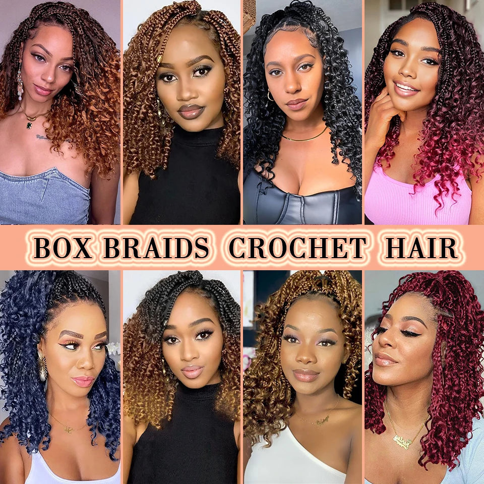 Goddess Box Braids Crochet Hair 14 18 24 Inch Bohemian Hippie Box Braids With Curly Ends Synthetic Braiding Hair for Black Women
