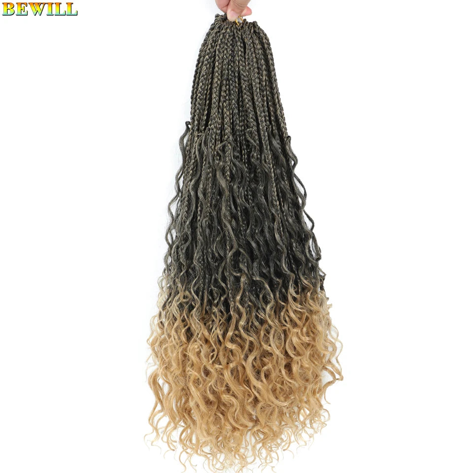Goddess Box Braids Crochet Hair 14 18 24 Inch Bohemian Hippie Box Braids With Curly Ends Synthetic Braiding Hair for Black Women
