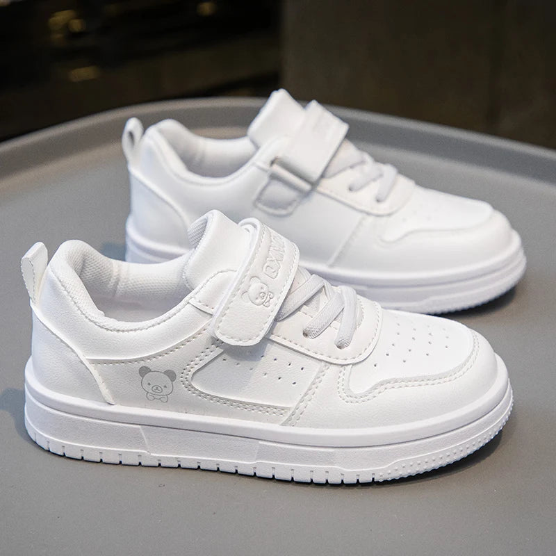 Kids' Unisex White Waterproof PU Leather Board Sneakers