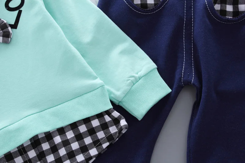 Girls' Bow Plaid Long Sleeve Top & Pants 2-Piece Set