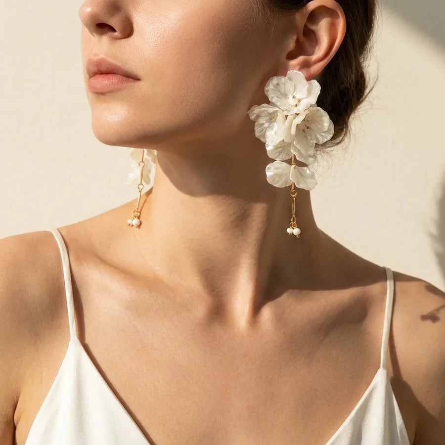 Boho Shell & Starfish Drop Earrings | White Acrylic Tassel Dangle | Beach Vacation Jewelry