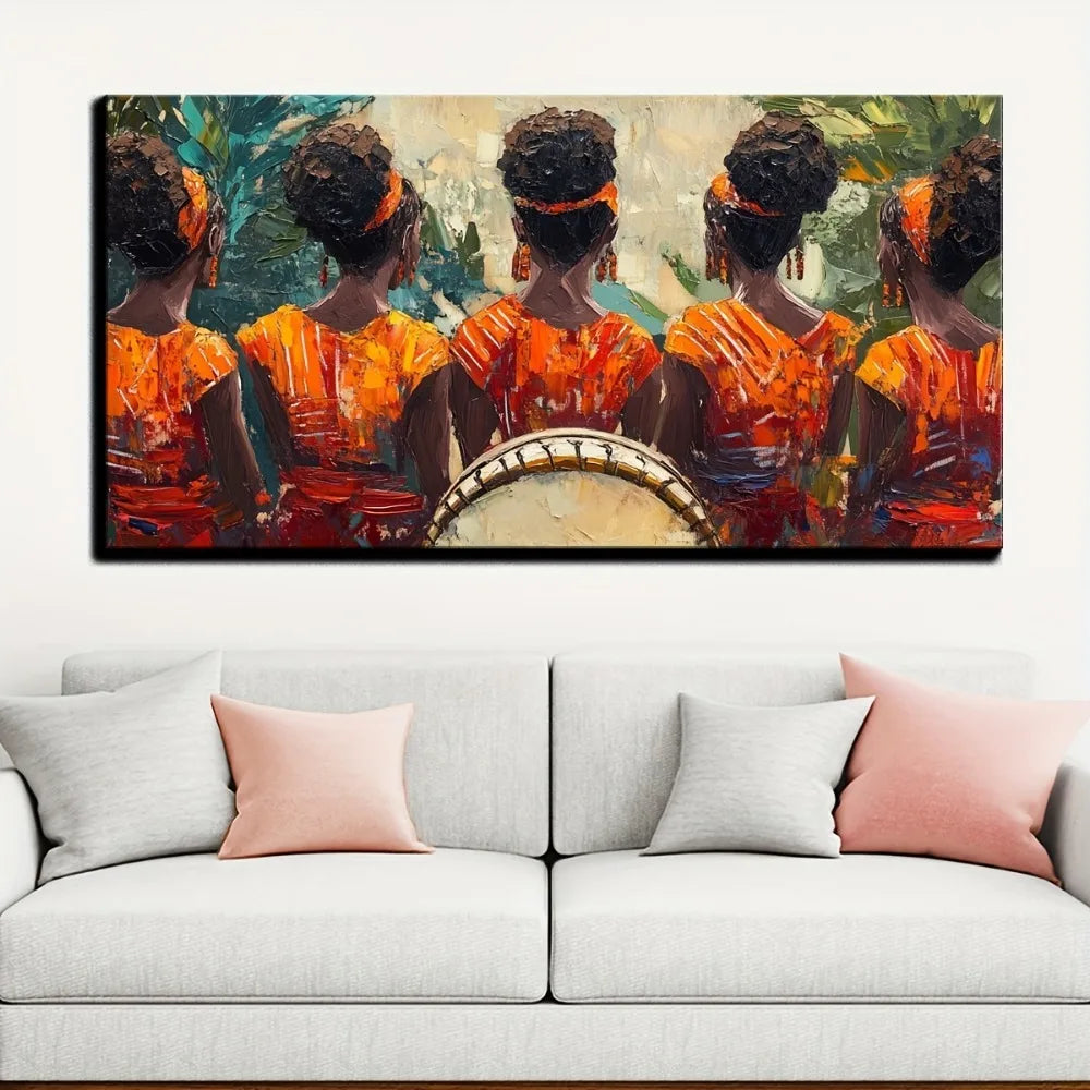 African American Culture - Dancing African Women - African Inspired Art - Home Decor -1.5 "thick pine solid wood frame