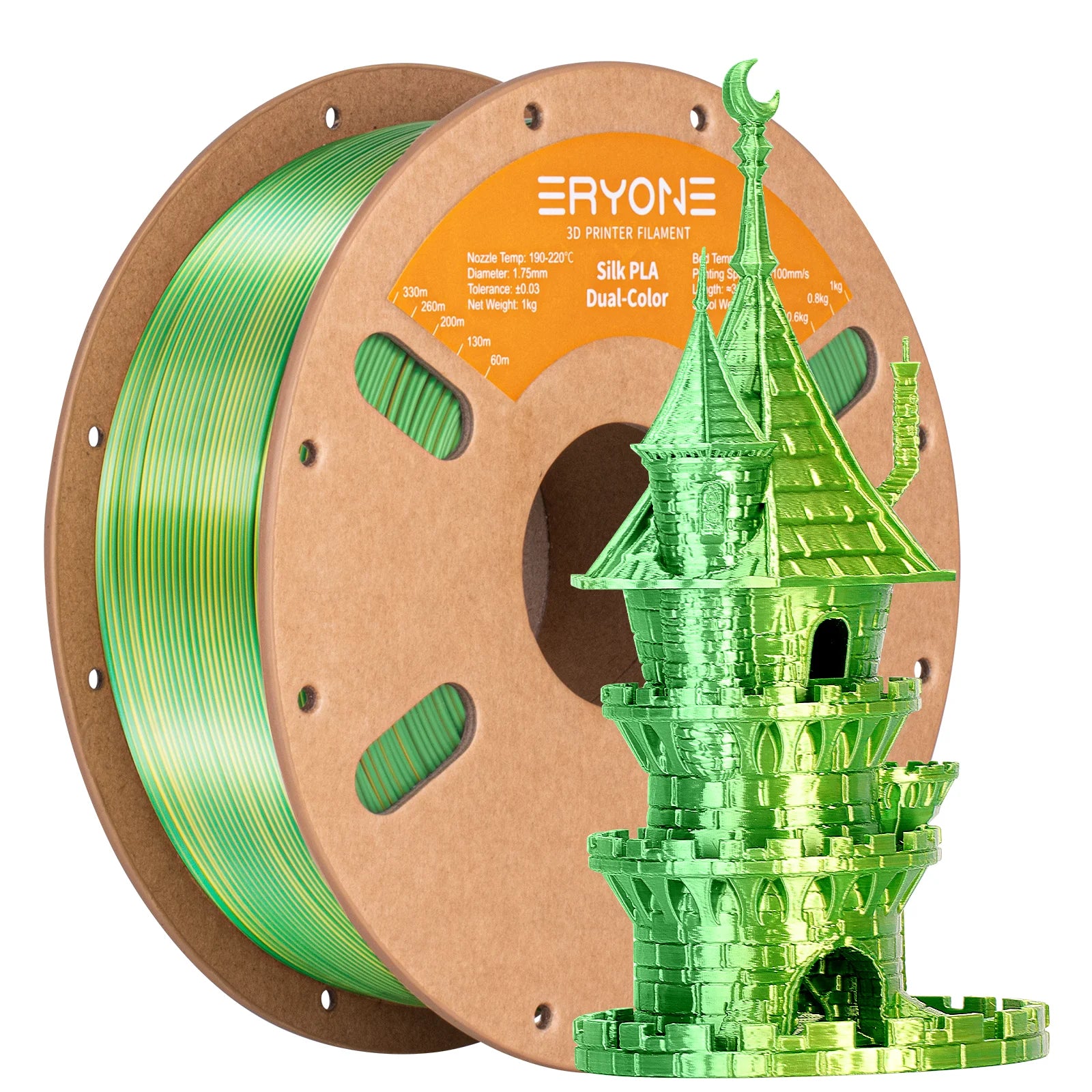 ERYONE 1KG Silk Dual Color PLA Series 3D Printer Filament 1.75mm, Dual-Color Coextrusion Silky Shiny Finish, 1kg Spool
