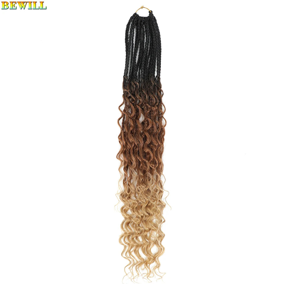 Goddess Box Braids Crochet Hair 14 18 24 Inch Bohemian Hippie Box Braids With Curly Ends Synthetic Braiding Hair for Black Women