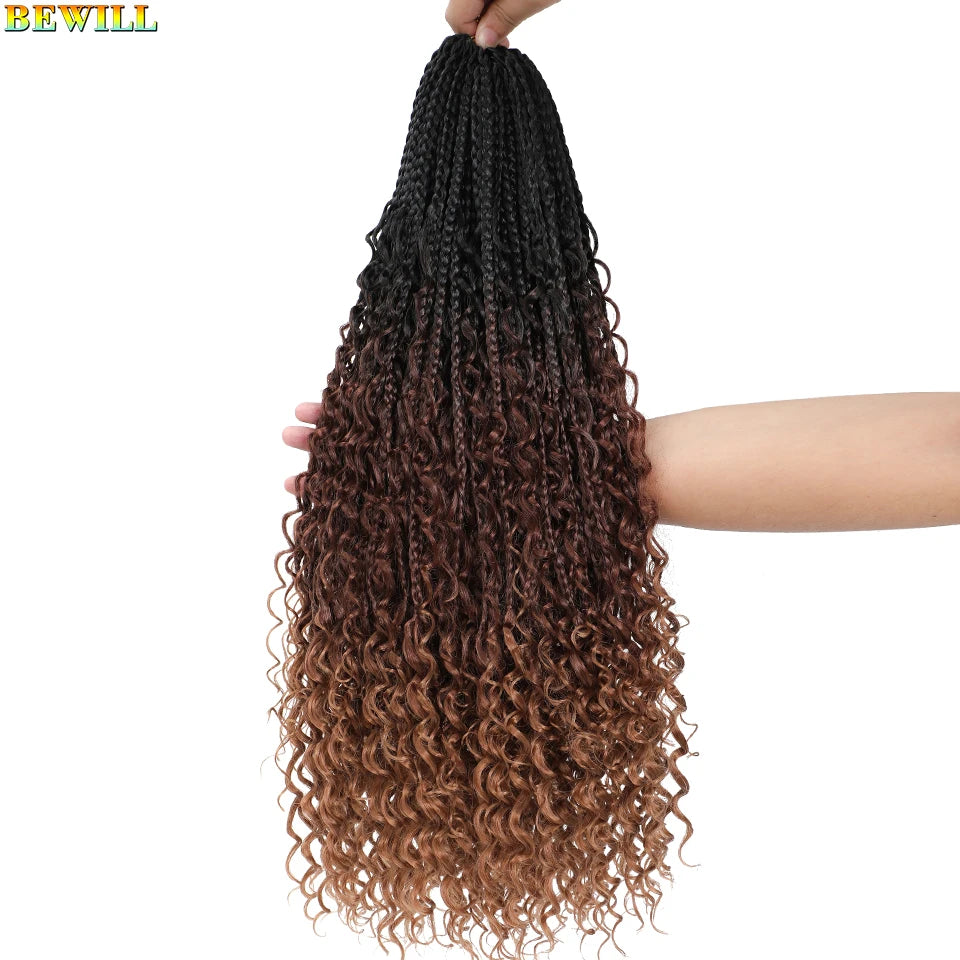 Goddess Box Braids Crochet Hair 14 18 24 Inch Bohemian Hippie Box Braids With Curly Ends Synthetic Braiding Hair for Black Women