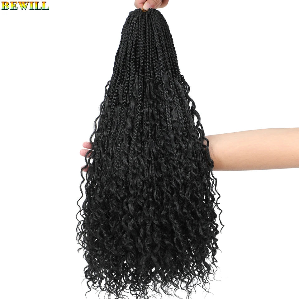 Goddess Box Braids Crochet Hair 14 18 24 Inch Bohemian Hippie Box Braids With Curly Ends Synthetic Braiding Hair for Black Women