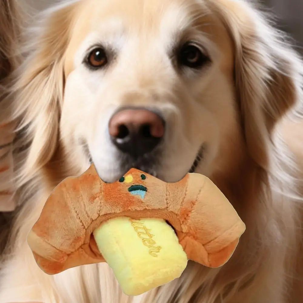 Dog Chew Toy Croissant Bread Squeaking Sound Plush Toy Pets Exercise Supplies