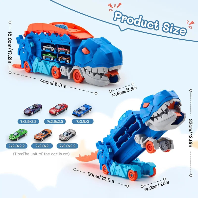 New Dinosaur Truck Race Track Toy Set With 4 Alloy Cars Foldable Transforming Into T-Rex STEAM Toys For Boys Girls Birthday Play