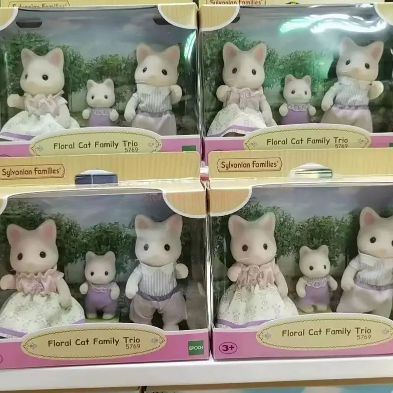 Sylvanian Families Anime Girl Figures Calico Critters Furniture Set Floral Cat Chocolate Rabbit Elephant Panda Family Trio Girts