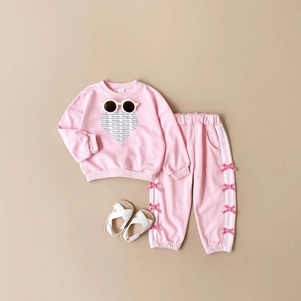 Baby Girl Love Print Sweatshirt & Bow Pants 2-Piece Set