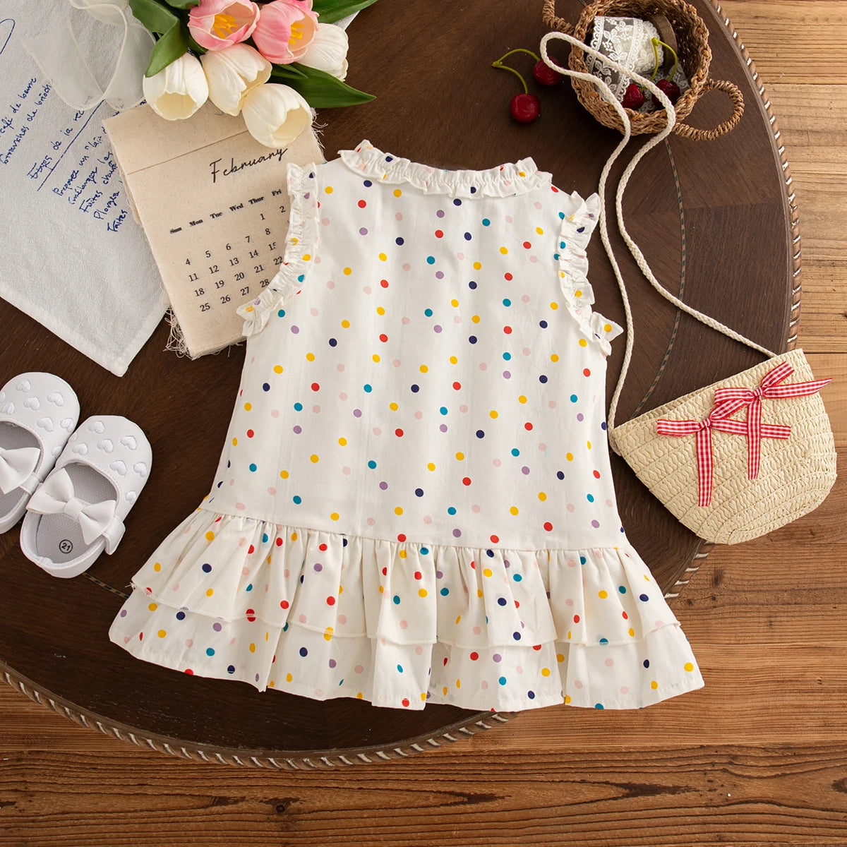 Toddler Girls Polka Dot Bow Sleeveless Summer Dress
