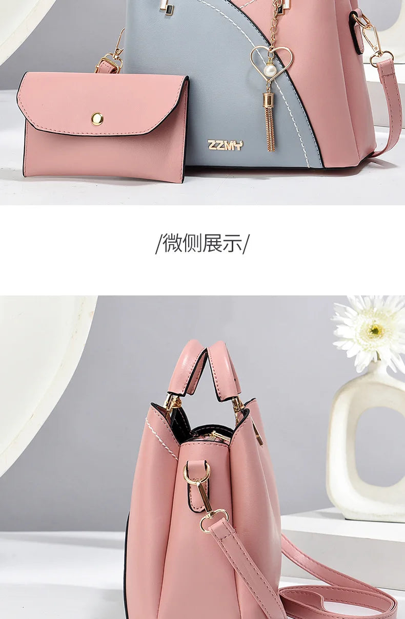 Women's Patchwork Appliqué PU Top-Handle Crossbody Tote